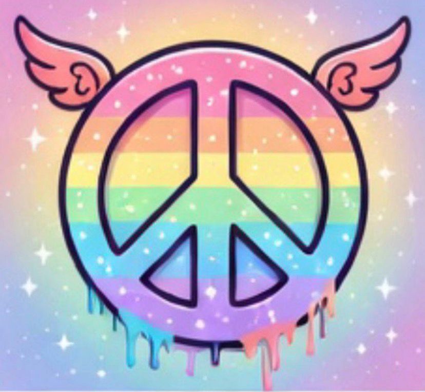 Rainbow peace symbol with wings street art design